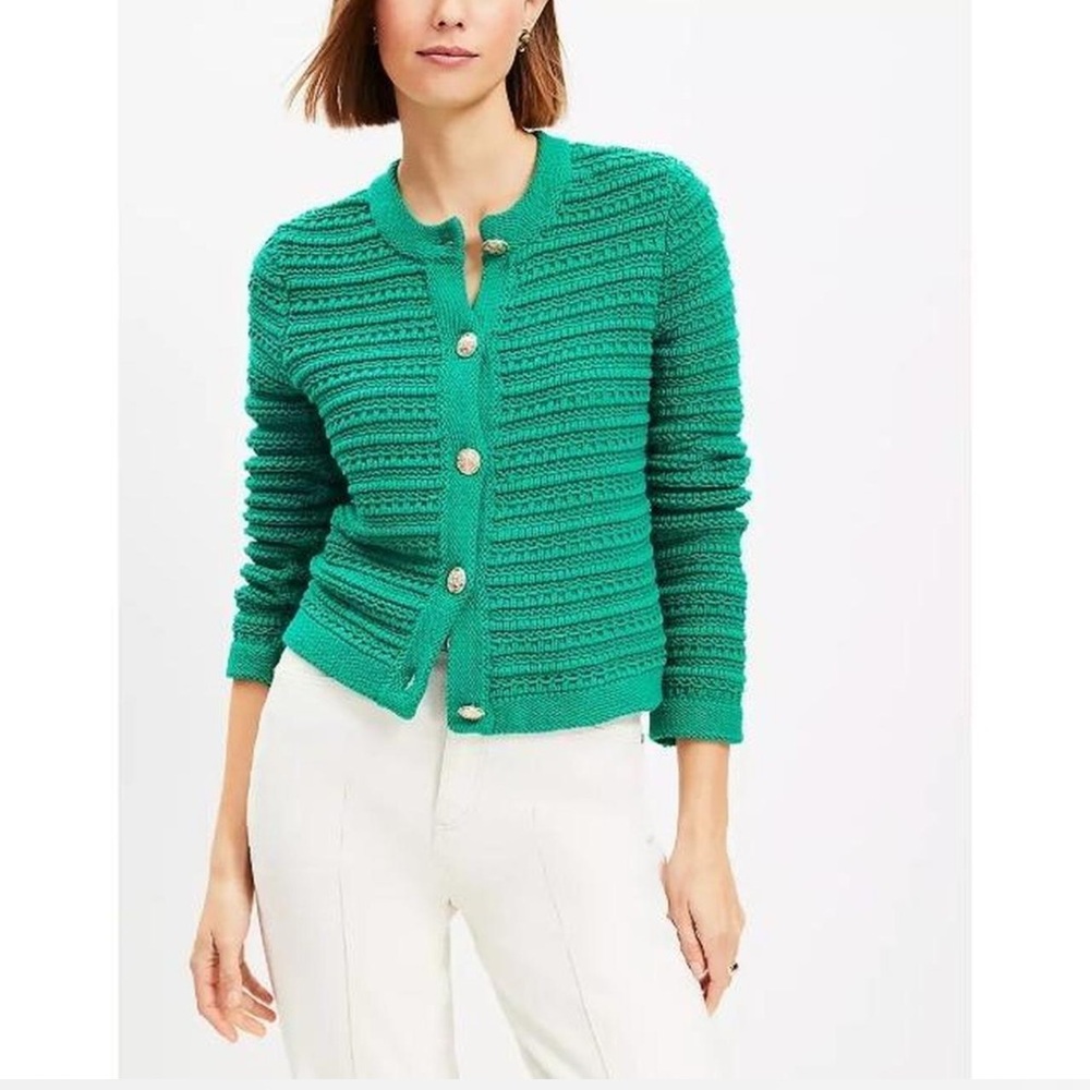 LOFT Vibrant emerald Green Textured Sweater Jacket cardigan